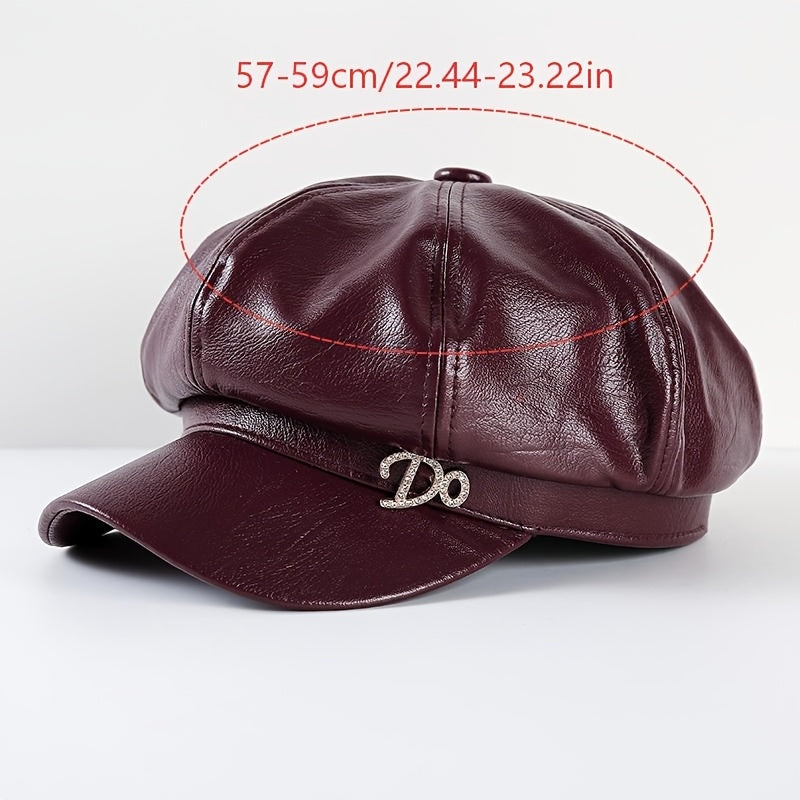 Women's Lightweight British PU Beret Newsboy Cap - Vintage Style