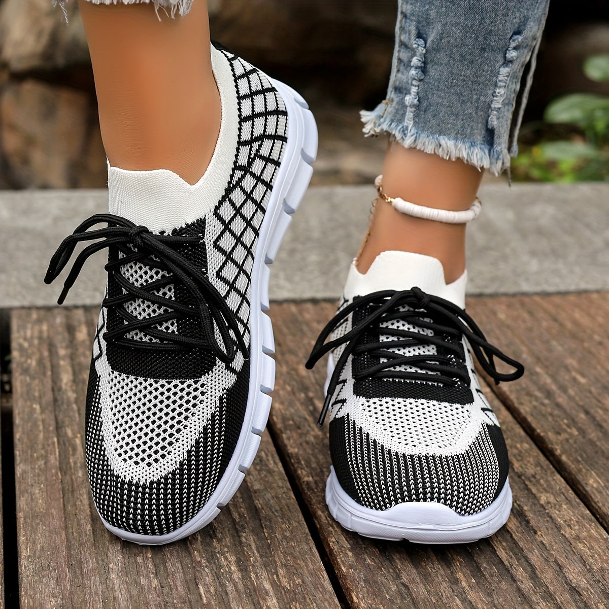 Women's Breathable Knit Sneakers - Lightweight, Lace-Up Casual Shoes with EVA Sole, Available in Brown, Purple, Orange, and Yellow Gradient - Stylish All-Season Footwear, Ladies Sneakers