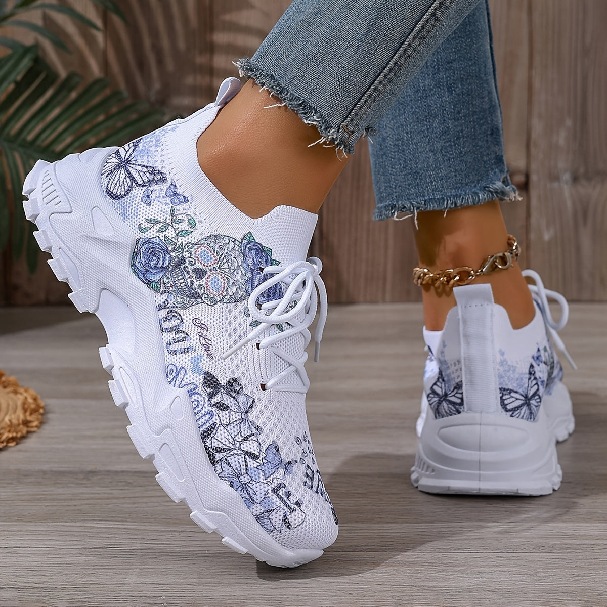 Women's Floral Skull Print Breathable Mesh Sneakers, Lightweight Low-Top Running Shoes with Soft PU Sole, Stylish Pink White Design for Casual Wear, Outdoor Travel Halloween Events, Allseason Footwear Japaneseinspired