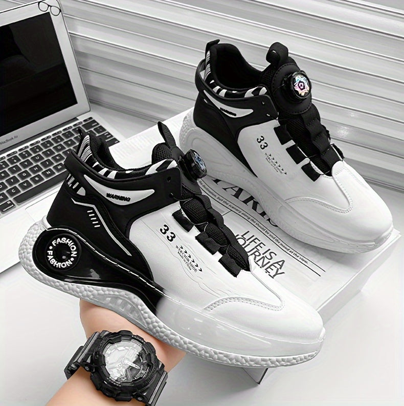 Men's Fashionable High-Top Sneakers with Rotating Buckle - Versatile, Breathable Running Shoes for All Seasons
