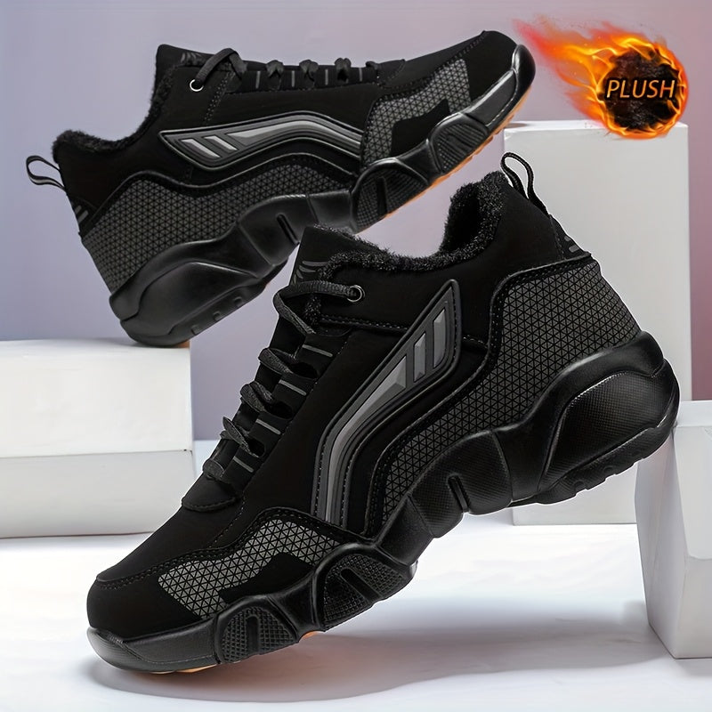 HIDEDUGO 's Heavy-Duty Winter Boots-like Sneakers - Warm Mid-Top Traction Tires, All-Terrain TPR Sole, Lace-Up Outdoor Shoes for Ice & Snow, Large Size Available (Black/White) - Cold Weather Casual & Sports