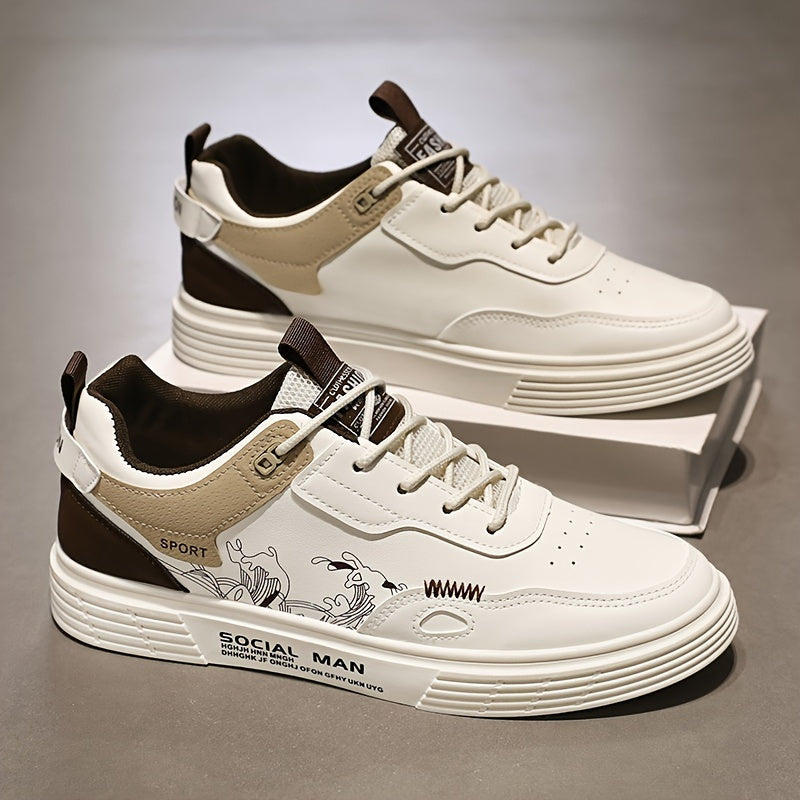 Everyday Comfort, Men's Fashionable Low-Top Skate Shoes - Comfortable, Non-Slip Casual Lace-Up Sneakers with Stylish "SPORT" Motif, Durable PU Upper PVC Sole, Perfect for Everyday Outdoor Activities
