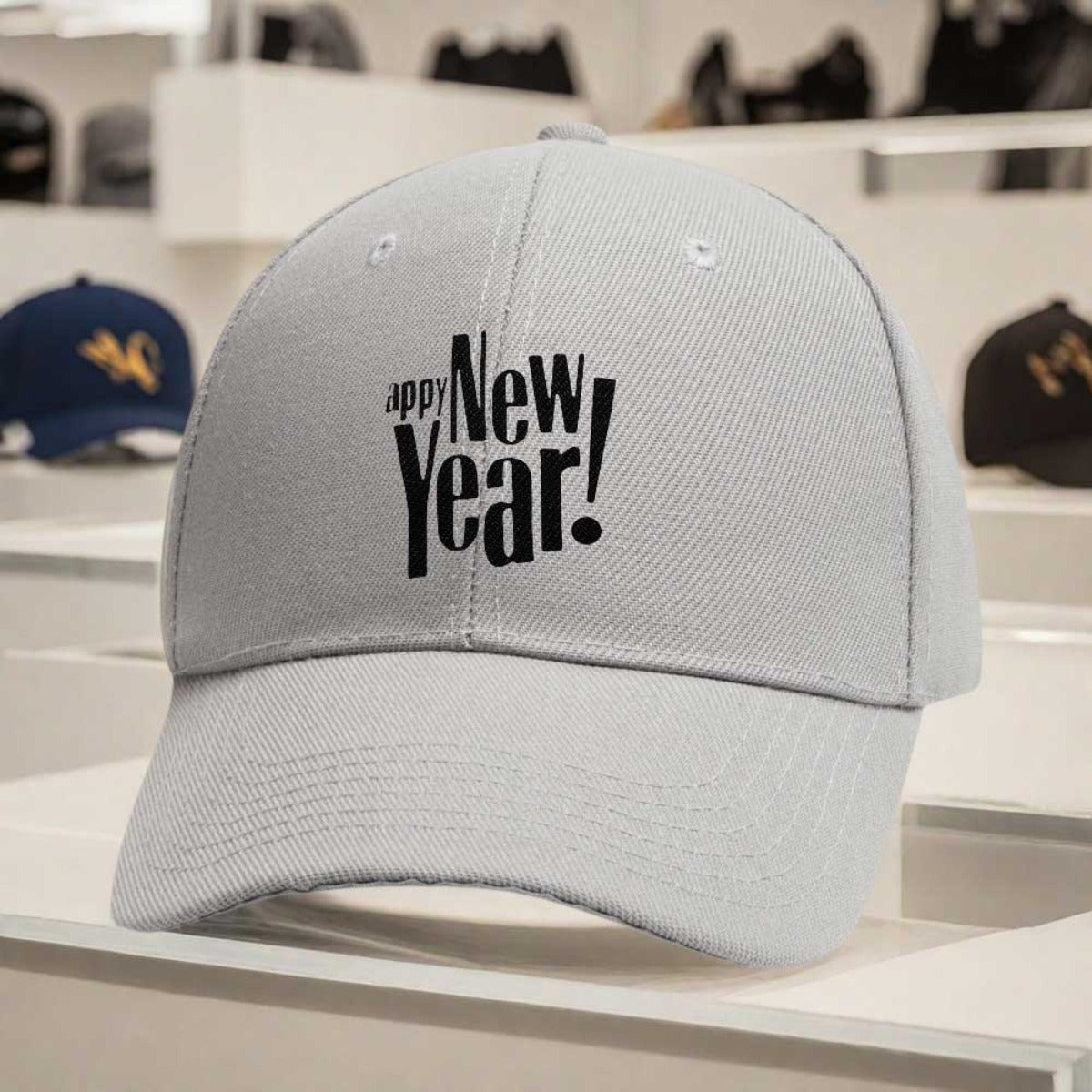 1pc New Year's Eve Party Hat - Adjustable Snapback Cap with Happy New Year Print, Lightweight Unisex Baseball Cap for Men & Women, Black with Bold White Lettering - Perfect for NYE Celebrations, Christmas, New Year's Day, Eve