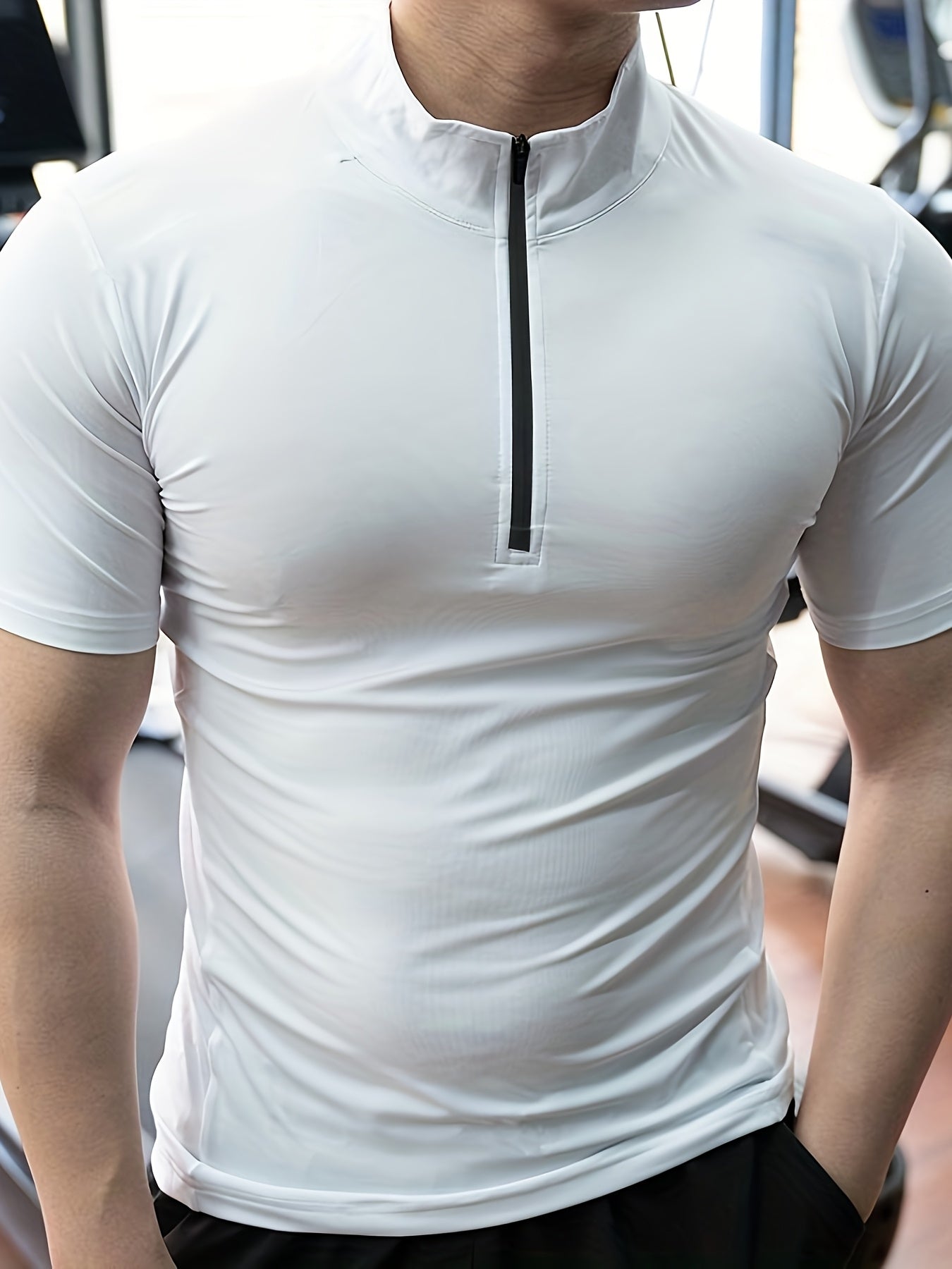 Men's Summer Quick-Dry High Neck T-Shirt - Moisture-Wicking Stretch Fabric, Slim Fit Athletic Top for Gym, Running Training - Solid Color Breathable Workout Shirt, Gym Clothes
