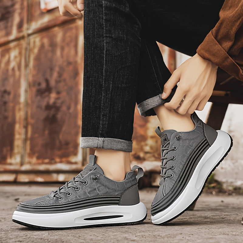 Men's Slip-On Casual Sneakers - Breathable Comfortable Low-Top Shoes with Elastic Panels, PU Upper PVC Sole for Outdoor Hiking, Running, Daily Wear - All-Season Versatile Streetwear, Hiking Street Shoes, Modern Street Shoes