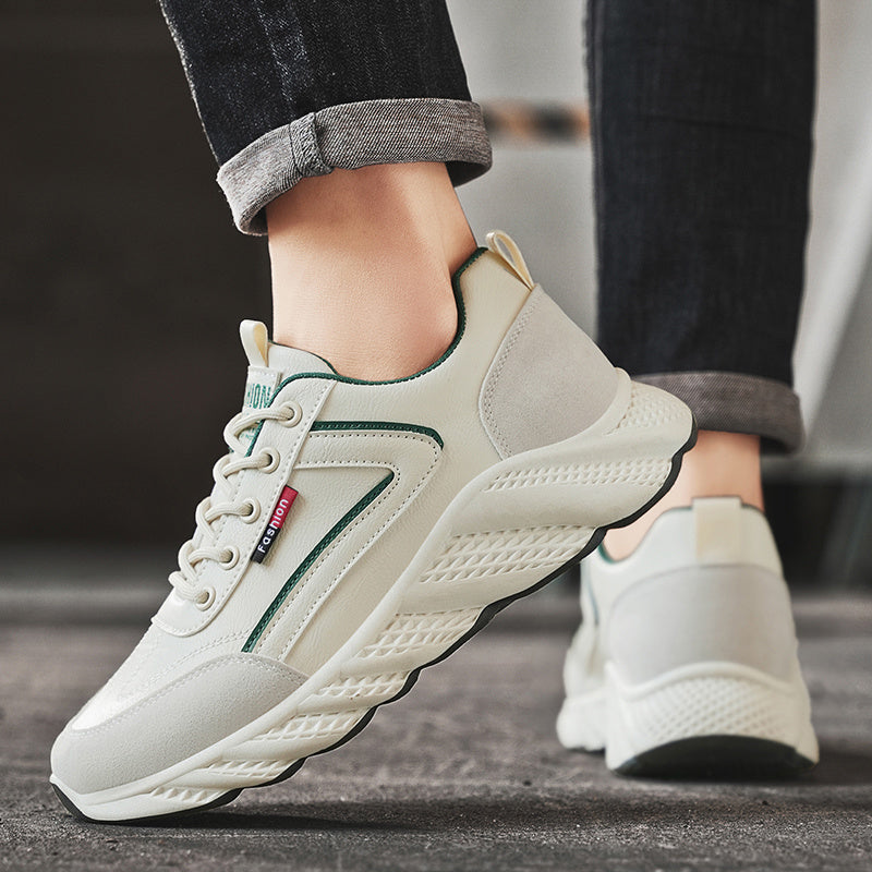 Men's Retro Sneakers - White Green Accent Lace-Up Shoes, Cushioned PVC Sole for All-Day Comfort, Low-Top Sneakers for Gym, Office, Casual Attire - Model HX-7, Gym Footwear, Sleek Casual Style, Fabric Upper, Durable Traction