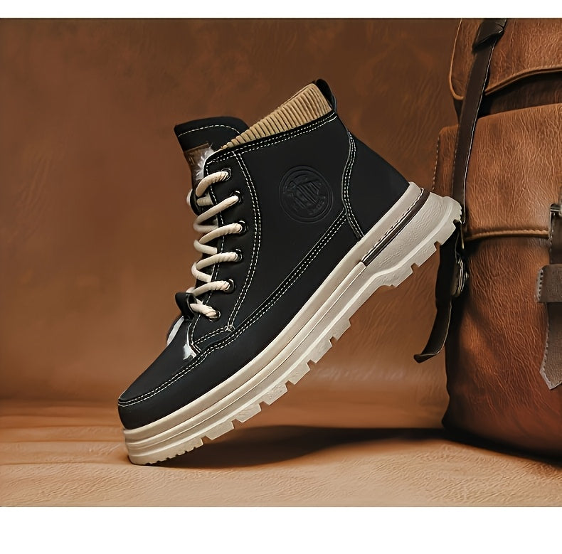 Men's Winter Snow Boots with -Like Collar & Thick Ankle - Upper, PVC Traction Tread, Lace-Up Ankle-High Trekking Boots for Ice, Snow, Hiking, - Warm Outdoor & Casual