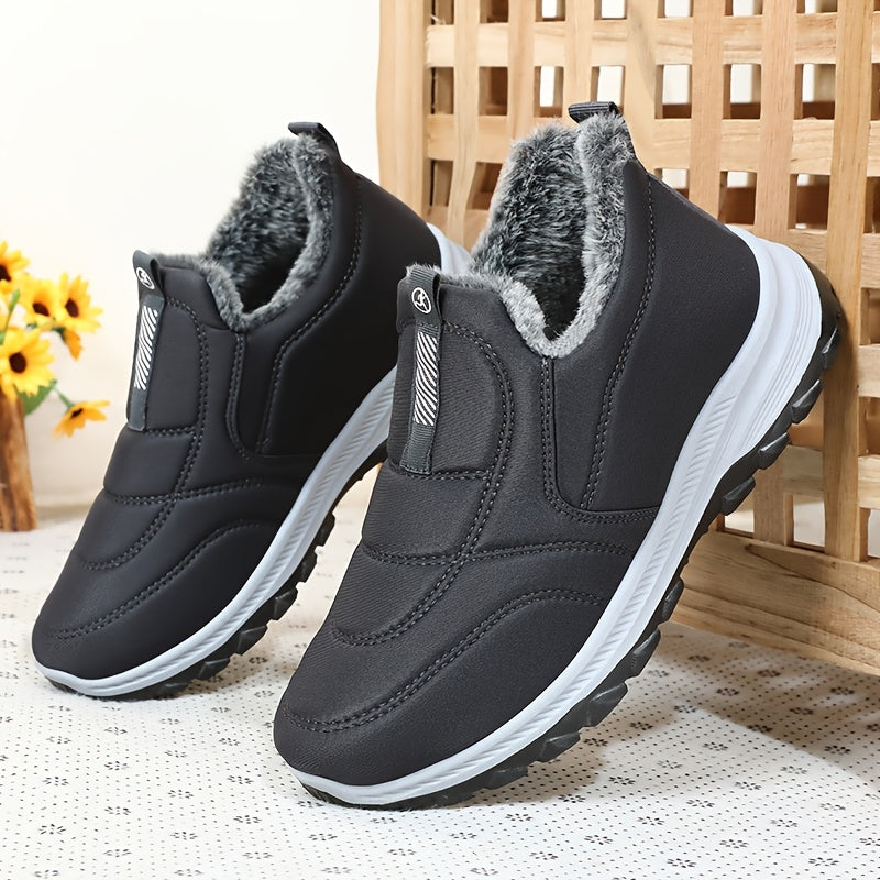 Winter Men'S Large Size Outdoor Short Boots - Fleece Lined Warm, Non-Slip PVC Sole, Round Toe Design, Black Casual Hiking Shoes Suitable for All Four Seasons