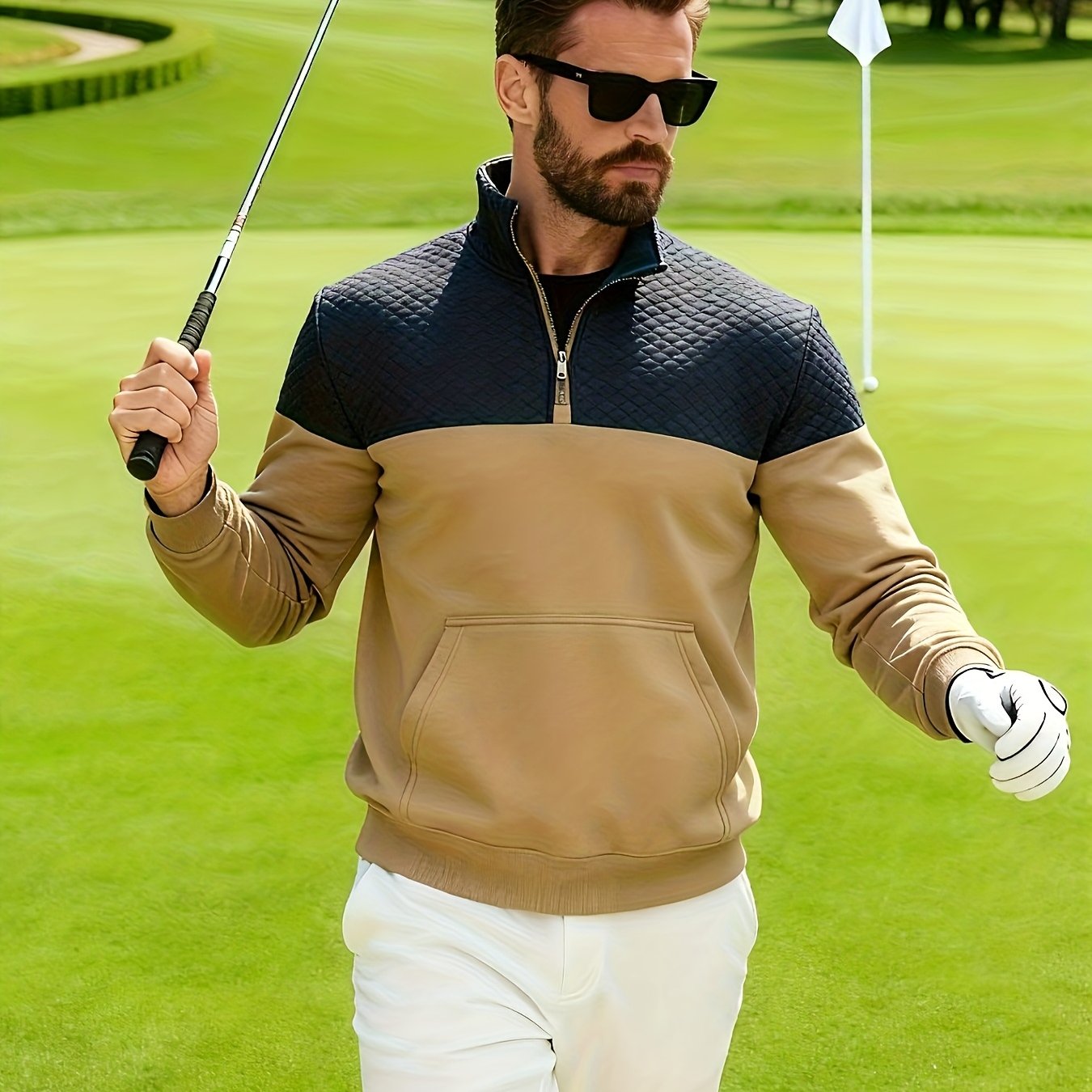 Men'S Autumn And Winter Half-Zip Casual for sports Sweatshirt Suitable for Exercise, Running, And Fitness, Featuring a Stylish And Comfortable Design with a Small Checkered Stand-Up Collar And Available in Plus Sizes