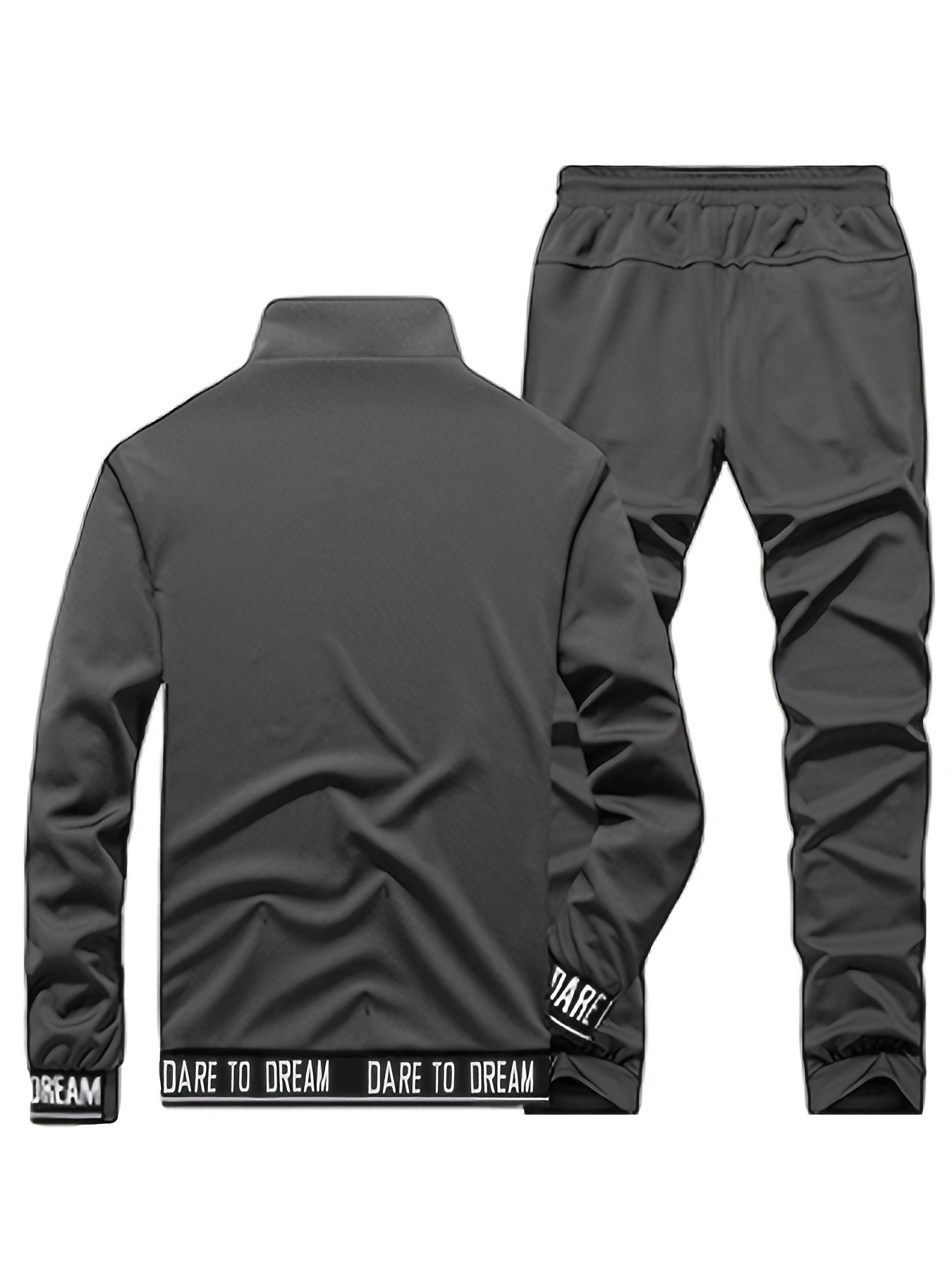 Men'S Casual Sportswear Set - Beige Zip-Up Jacket & Joggers with "DARE TO BE" Print, Long Sleeve, Pockets, and Drawstring Waist, Perfect for Running and Leisure Activities, Spring/Fall Collection, Spring Fall Attire | Zipup J