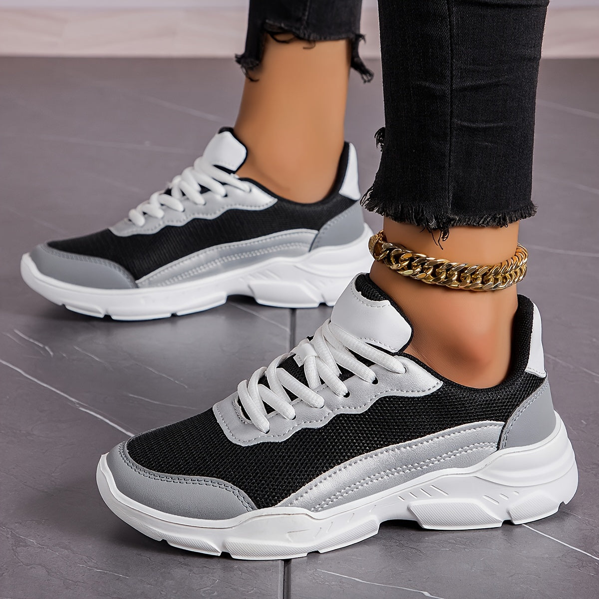 Women's Breathable Mesh Sneakers - Casual Lace-Up Dad Shoes with Soft Cushioning, Non-Slip EVA Sole for All Seasons