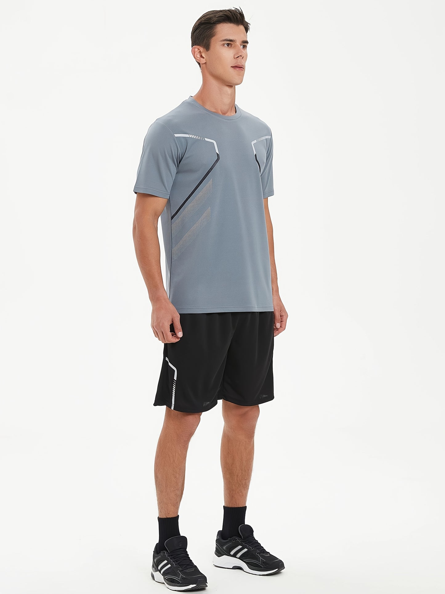 2pcs Men's Running Sportswear Set Summer Ice Sliky Fiber Fabric Quick-Dry Sweat-Absorbent Fitness Casual Short Sleeve Shorts Outfit