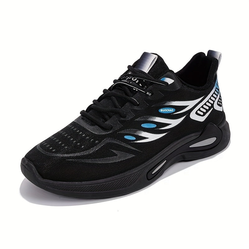 Men's Breathable Athletic Sneakers - Stylish Color Block Design with Blue Accents, Lightweight Running Shoes for Outdoor Activities and Casual Wear, Rubber Sole Footwear, Fabric Upper