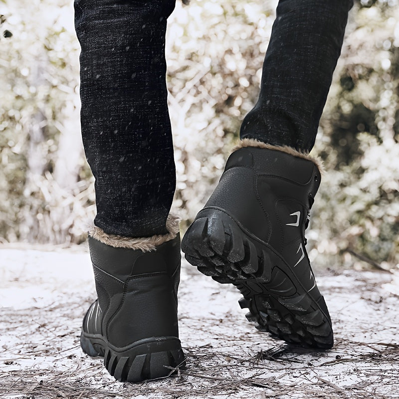 Men's Thermal Insulated Winter Boots - Heavy-Duty Mid-Calf PU & TPR Sole, Warm Lining & Arch Support, Beige/Tan/Black/Gray/White - Ideal for Hiking, Snow, Ice, and Everyday Winter Wear - Durable Cold-Weather Shoes with Lace-U
