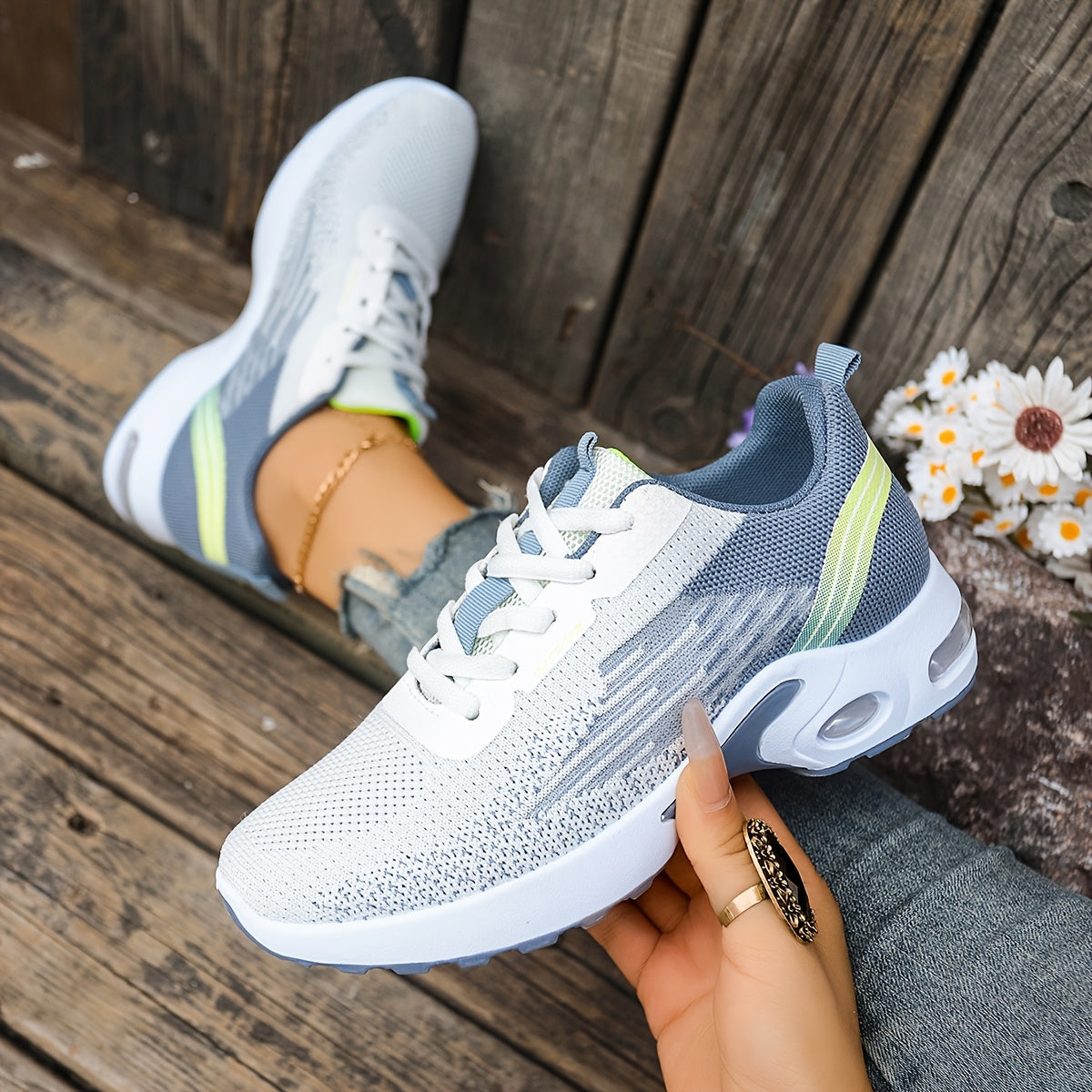 Breathable Mesh Women's Sneakers - Lightweight Soft Sole Lace-Up Low-Top Shoes with Cushioned PVC Sole for Running, Gym, Work Travel - All-Season Comfort in Black, White, Light Blue, Pink, Grey, Ladies Sneakers, Gym Footwea