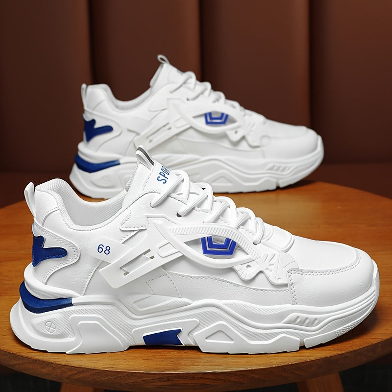 Men'S Stylish High-Top Sneakers - White with Blue Accents, Lace-Up Casual Shoes for Daily Wear, All-Season Comfort, Casual Footwear High Top Sneakers Durable Footwear