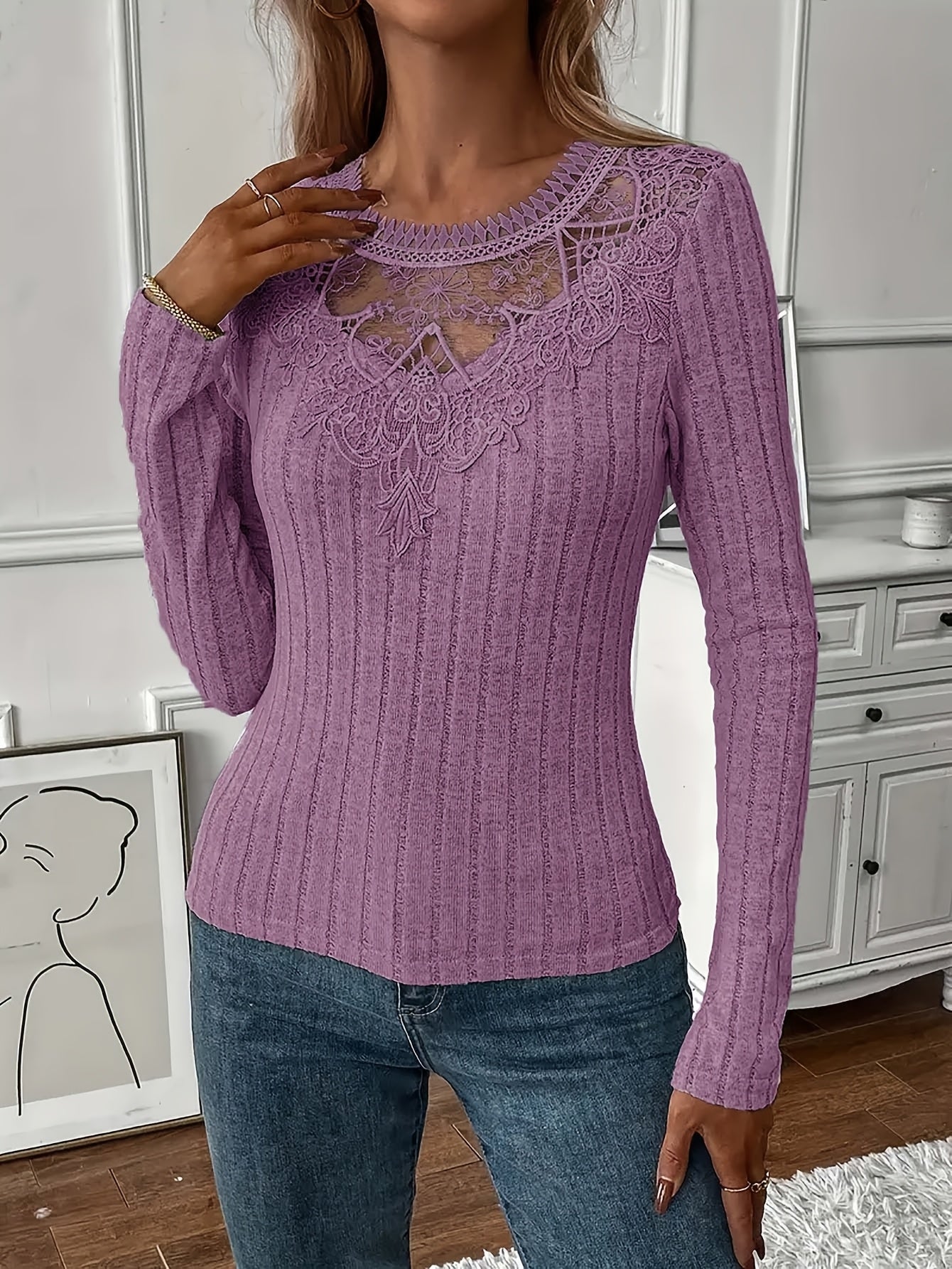 Directional Women'S French Lace Long Sleeve T-Shirt