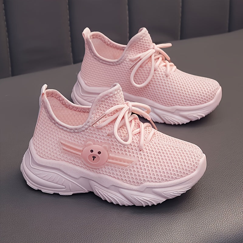 Youngsters' Breathable Lightweight Sneakers - Low-Top Lace-Up & Slip-On Design with Cute Bear Accents, Light Purple & Black Mesh & Fabric Upper, Cushioned PVC Sole for Boys & Girls, Summer Casual Shoes, Youngsters Sneakers, P