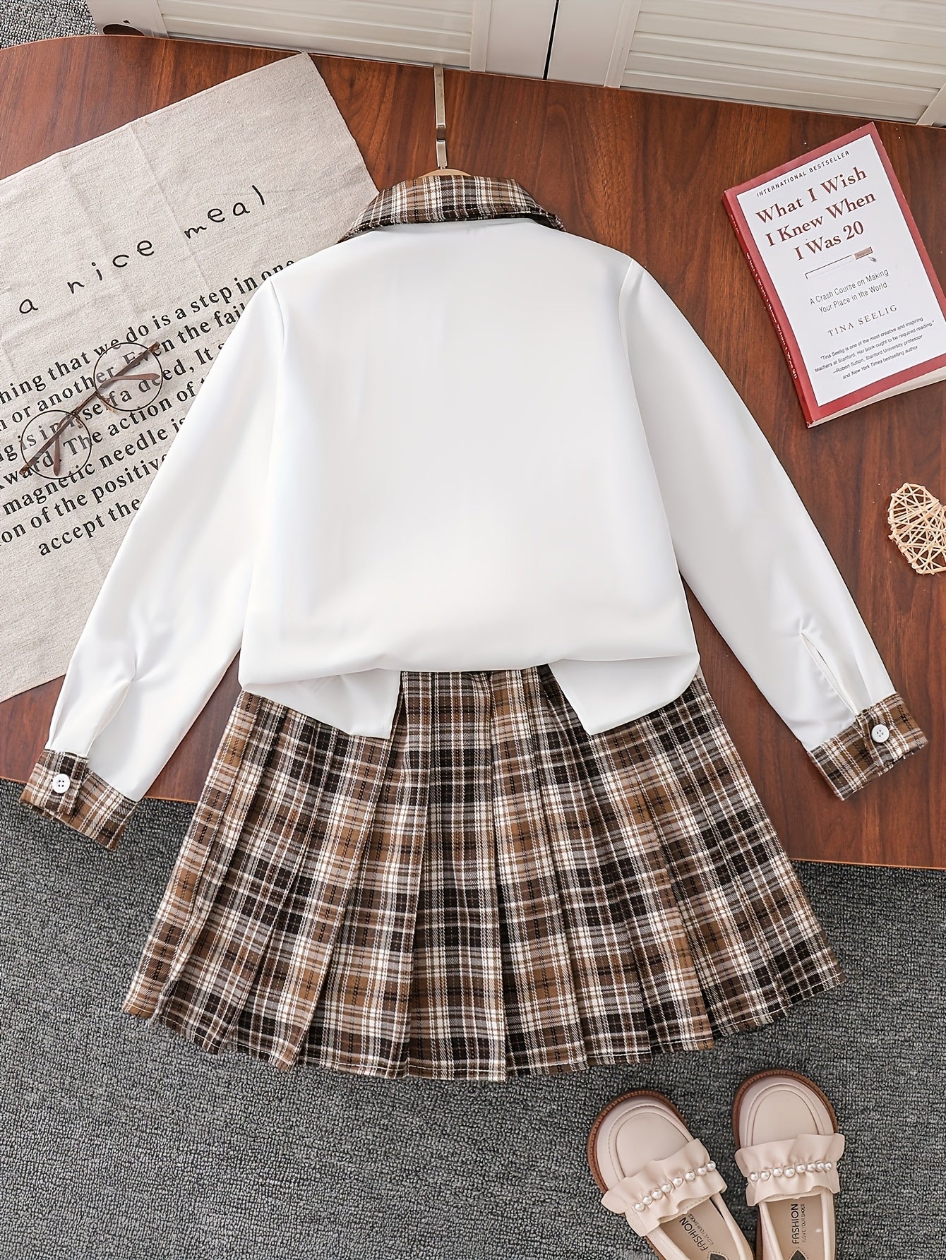 Girls' Preppy JK School Uniform Set with Plaid Skirt & Tie