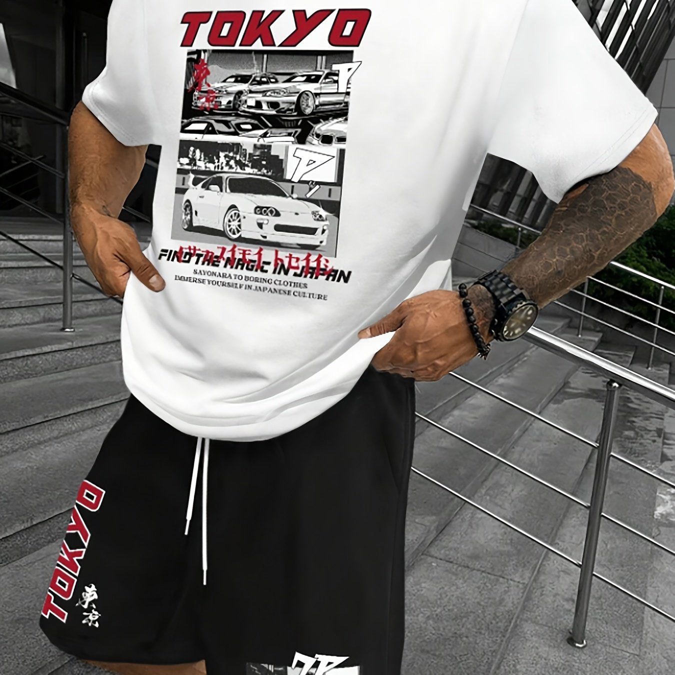 Men's suit short sleeve T-shirt and shorts