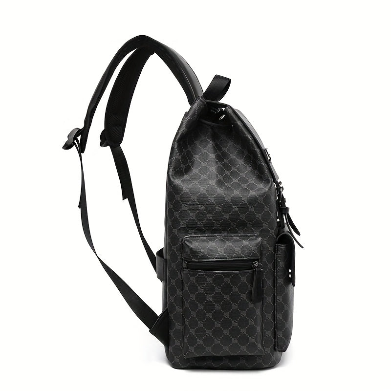 Men's Retro Geometric Print Drawstring Backpack - Casual British Style Durable Fabric with Multiple Compartments Padded Straps for Daily Commute, Work, Travel, Backpack for Travel, Modern Logo Design, Highquality Straps, Ur