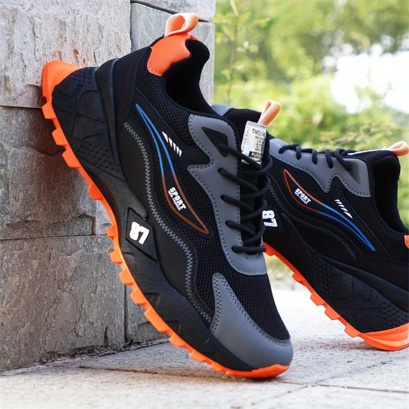 Men's Stylish Durable Sneakers - Comfortable, Non-Slip Lace-Up Sneakers for Outdoor Activities, Breathable Fabric, All-Season Wear
