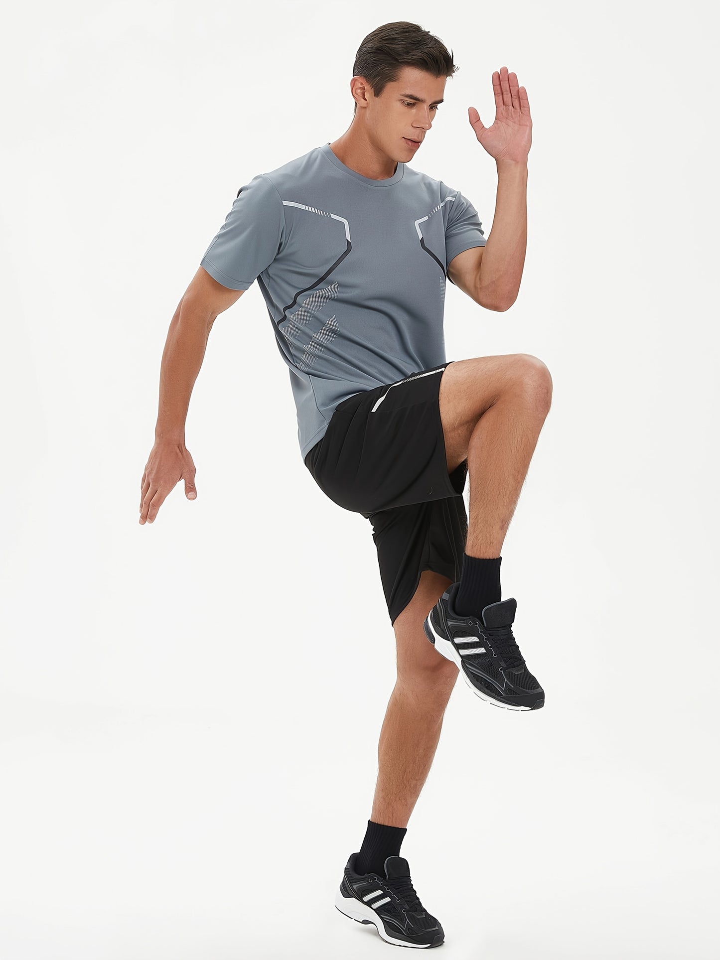 2pcs Men's Running Sportswear Set Summer Ice Sliky Fiber Fabric Quick-Dry Sweat-Absorbent Fitness Casual Short Sleeve Shorts Outfit