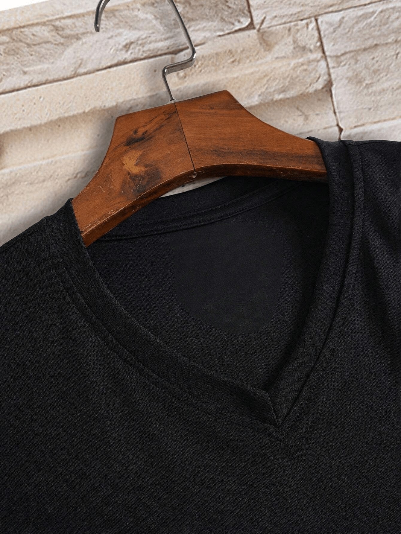 Men'S V-Neck Short Sleeve T-Shirt - Lightweight Breathable, Casual Fit, Solid Black, Perfect for Summer, High-Quality Knit Fabric, Everyday Tshirt Casual Style Comfortable Fit