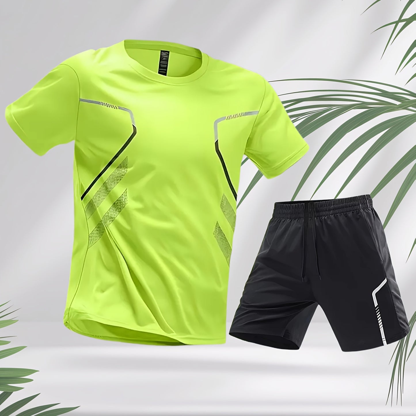 2pcs Men's Running Sportswear Set Summer Ice Sliky Fiber Fabric Quick-Dry Sweat-Absorbent Fitness Casual Short Sleeve Shorts Outfit