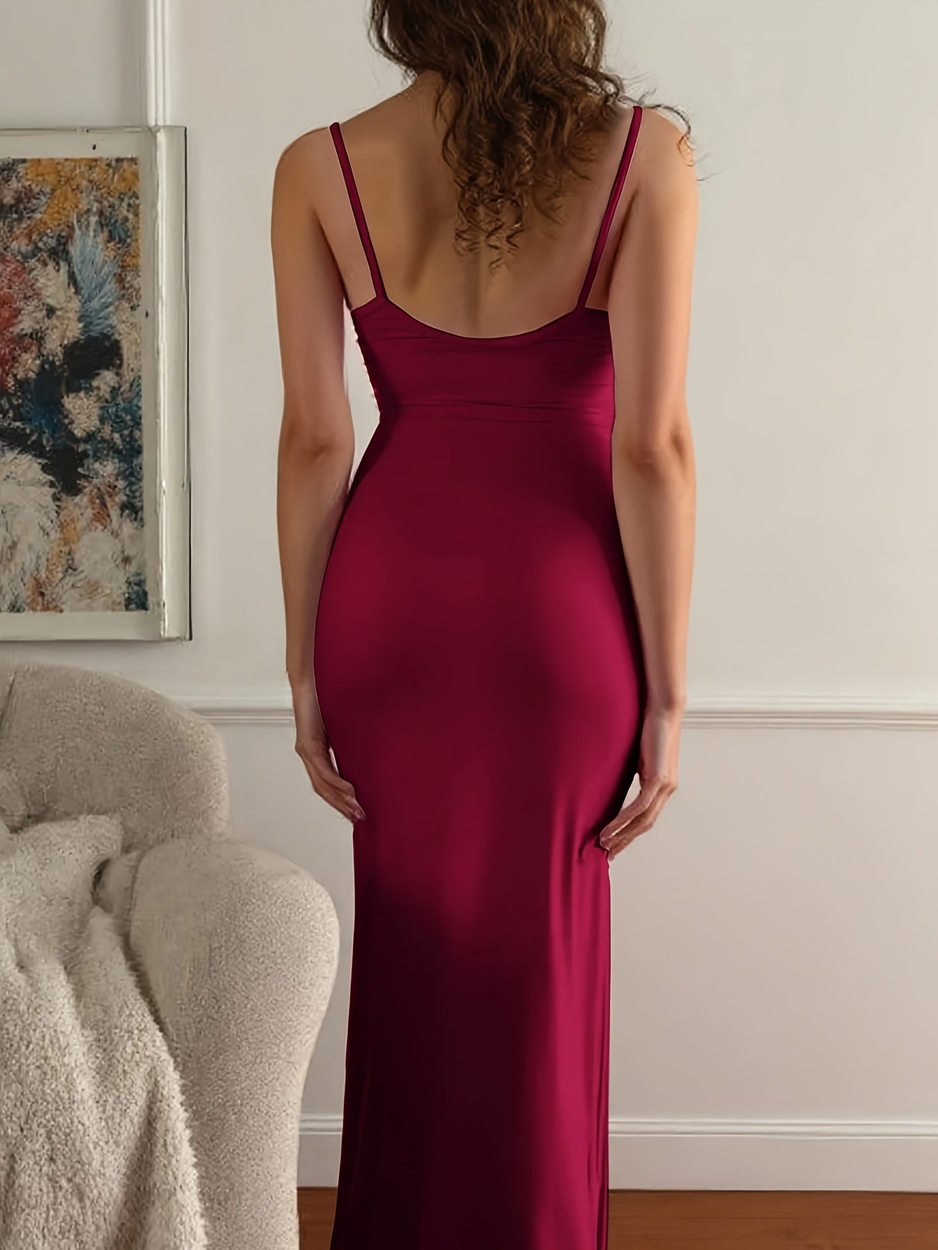 Women's Elegant Solid Color Deep V Bodycon Maxi Dress