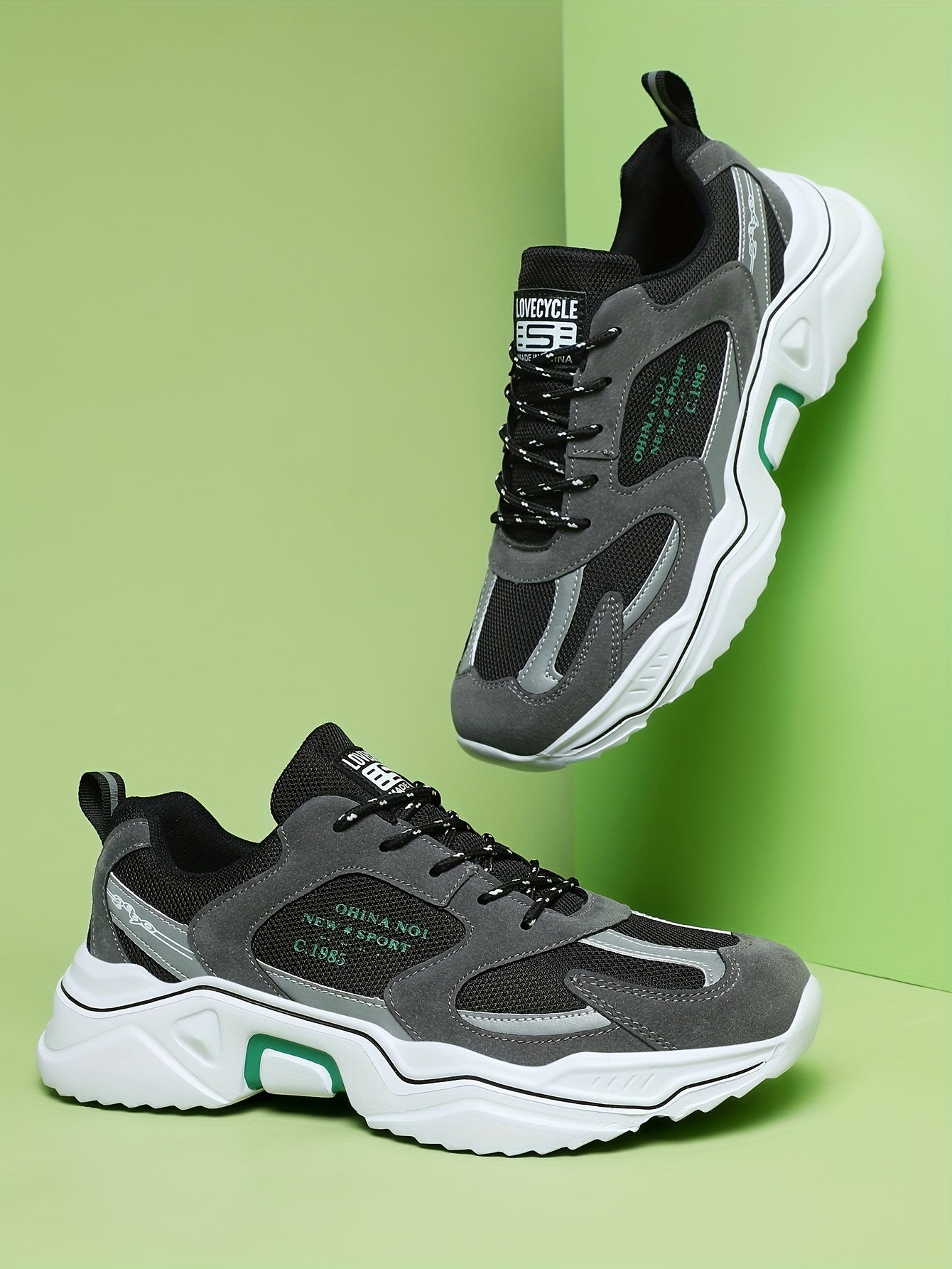 Men's Trendy Chunky Shoes, Comfy Non Slip Lace Up Casual Soft Sole Sneakers For Men's Outdoor Activities