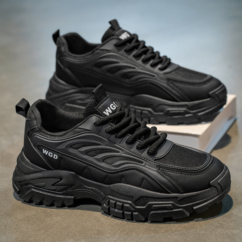 Men's Sneakers - Lightweight Cushioned Platform Sneakers with Non-Slip PVC Outsole, Breathable Low-Top design for Gym, Running, Casual - All-Season Everyday Formal Shoes - Black, Sleek Shoe Design, Fabric Lined Interior