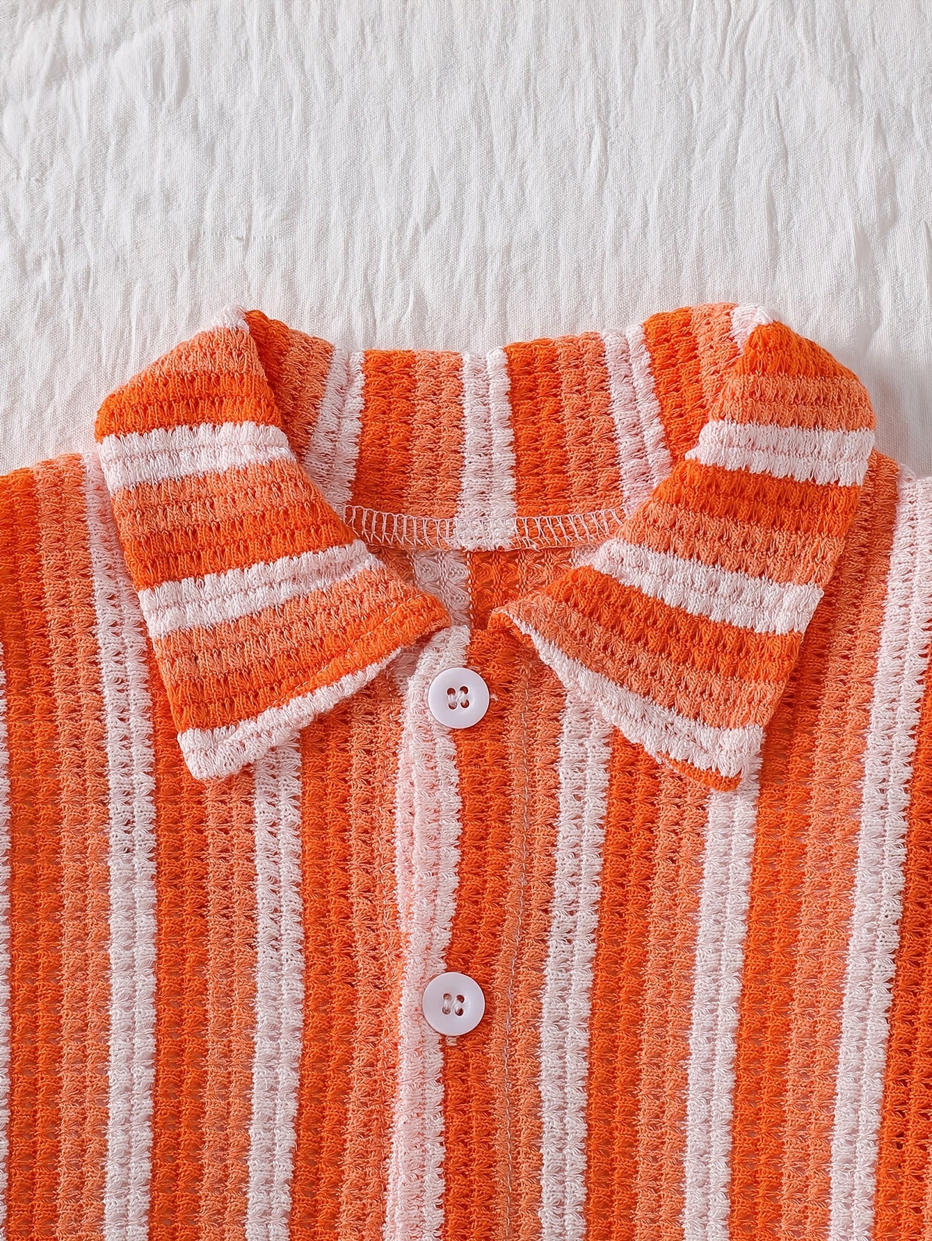 Boys' Summer Striped Waffle Knit Shirt & Shorts Set