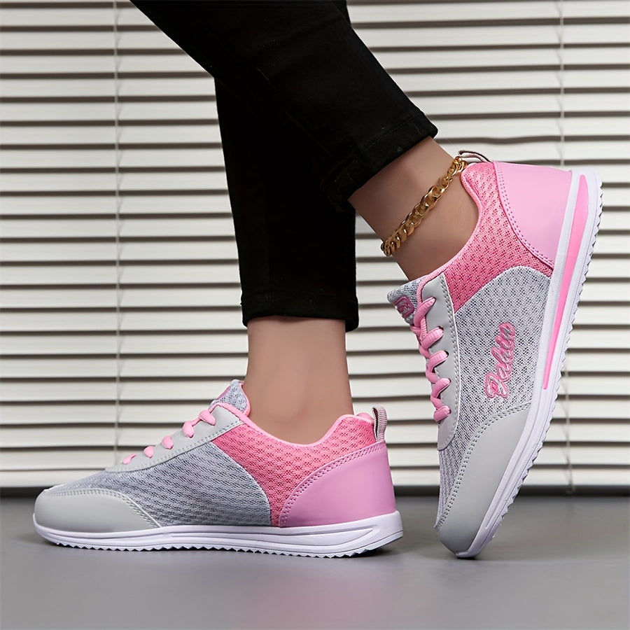 Women'S Breathable Lightweight Running Shoes - Black Pink Checkered Design, Low-Top Lace-Up Sneakers with EVA Sole for Casual, Travel Light Jogging, All-Season Comfort, Ladies Sneakers, Stylish Sportswear, Cushioned Suppo