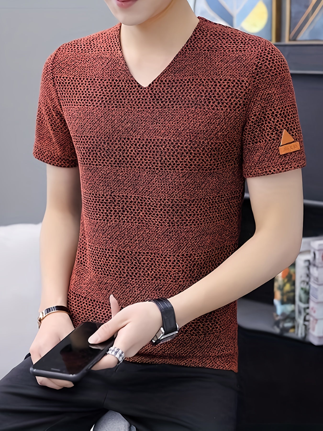 Men's Short-Sleeve T-Shirt Summer Hollow-Out Cool High-End Half Sleeve Breathable Non-See-Through