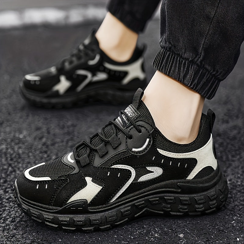 Men's Trendy Chunky Sneakers - Breathable Mesh PU Upper, Durable PVC Sole, Lace-Up Casual Sneakers in Gray, Black Orange, All-Season Comfort for Casual Attire