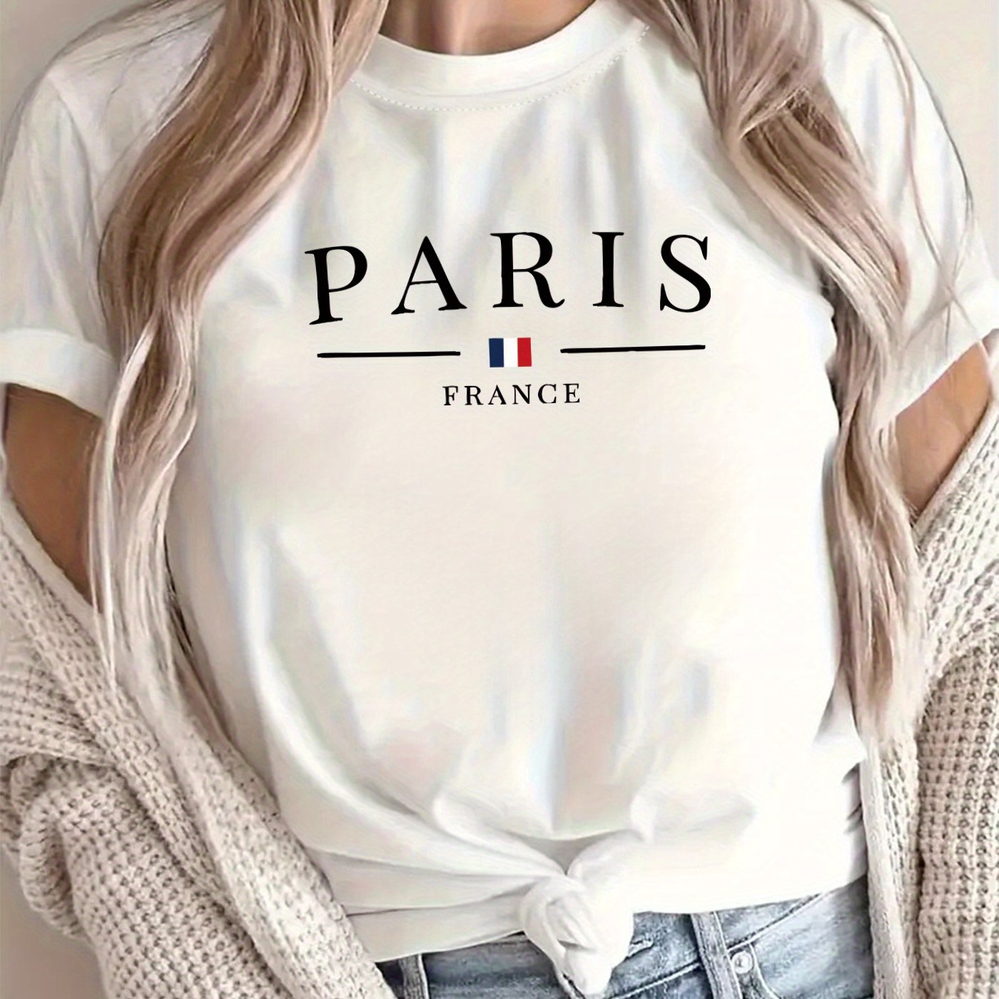 New Arrival: Paris Creative Letter Pattern Printed T-Shirt, Suitable for Women'S Casual Wear, Vacations, Short Sleeves, Round Neck, Spring And Summer, Machine Washable, New Women'S Clothing, Versatile for Outings And Sports.