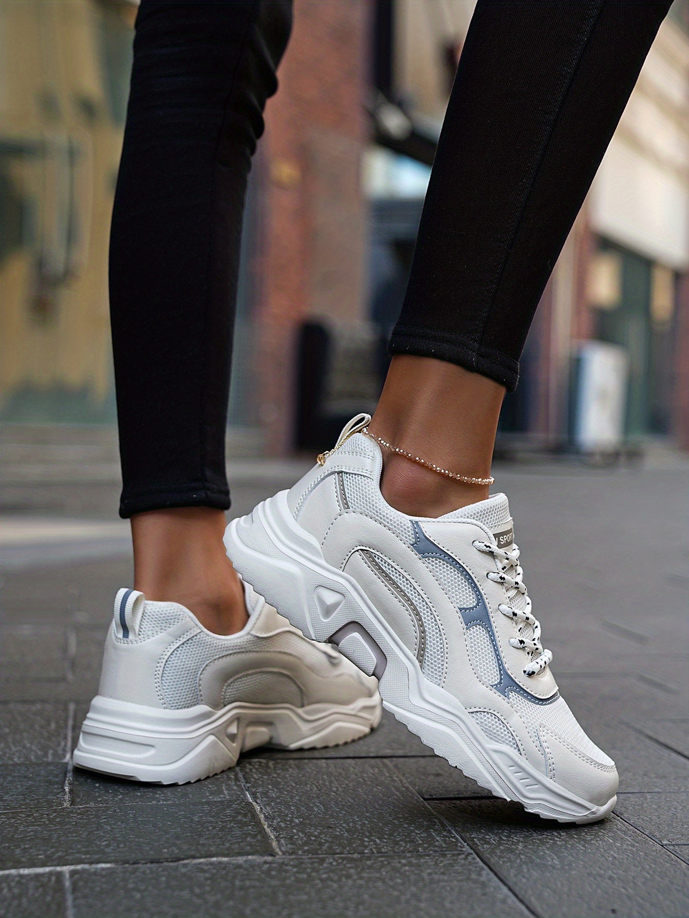 Women's Fashionable Platform Chunky Sneakers, Lace Up Breathable Running Shoes, Thick Bottom Outdoor Casual Dad Shoes