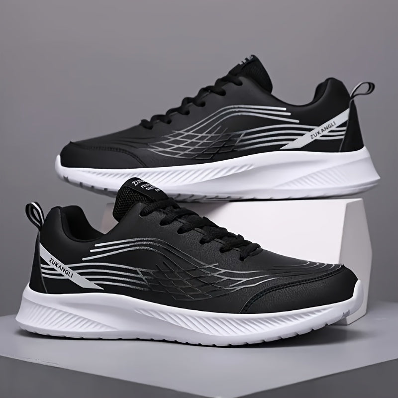 Men's Breathable Lightweight Running Shoes with Air Cushion Technology - Black Low-Top Sneakers for Walking, Jogging, Training Casual Wear, PU Upper MD Sole, All-Season Comfort, Sleek Sporty Design, Cushioned Support