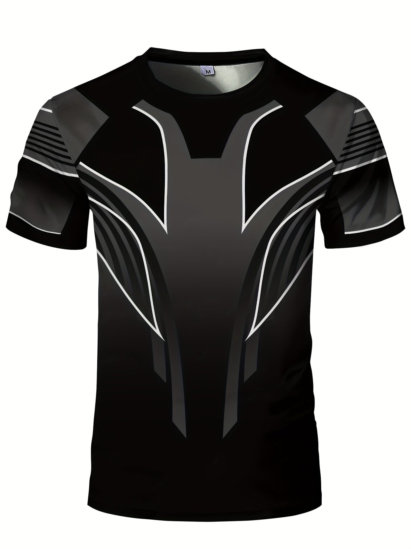 Men'S Slim Fit Breathable T-Shirt with Intricate Black White Geometric Print - Moisture-Wicking Polyester-Spandex Blend, Machine Washable, Round Neck Short Sleeve for Summer Casual Wear, Gym, Hiking Outdoor Activities