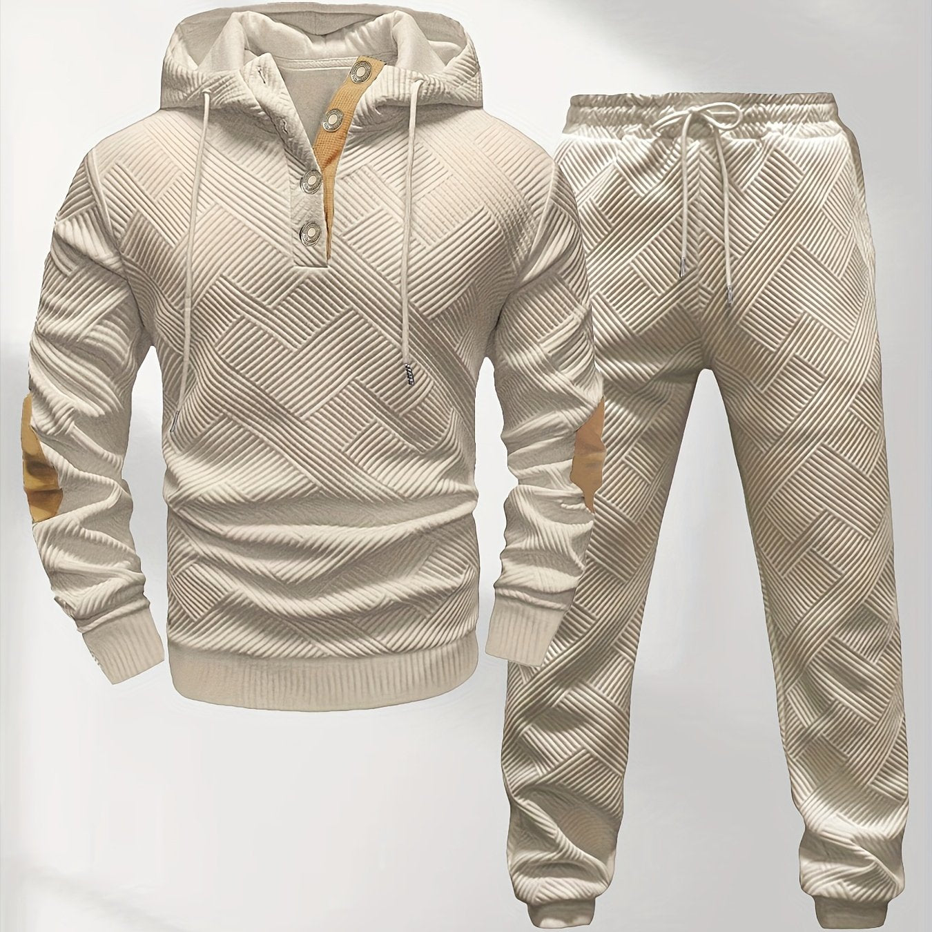 Men's Casual Fashion Set Knit Jacquard Hoodie and Pants 2pcs Set