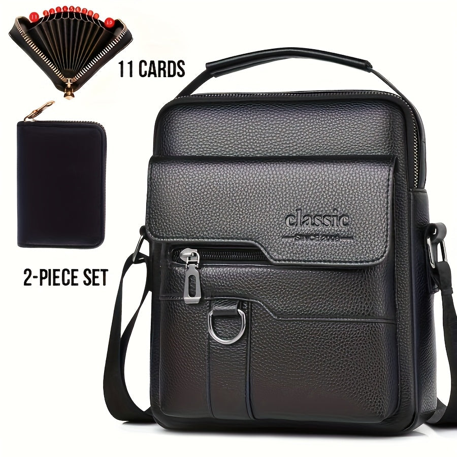 New Men's Crossbody Bag Messenger Bag with Mahogany Pattern Large Capacity Design PU Material Men's Casual Retro Adjustable Shoulder Bag for Going Out Valentine's Day Gift for Husband or Boyfriend