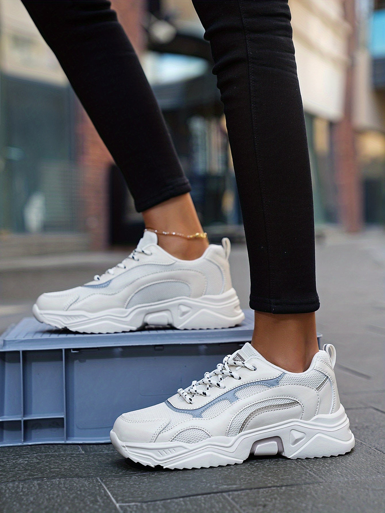 Women's Fashionable Platform Chunky Sneakers, Lace Up Breathable Running Shoes, Thick Bottom Outdoor Casual Dad Shoes