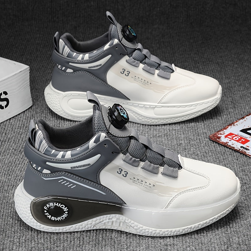 Men's Fashionable High-Top Sneakers with Rotating Buckle - Versatile, Breathable Running Shoes for All Seasons