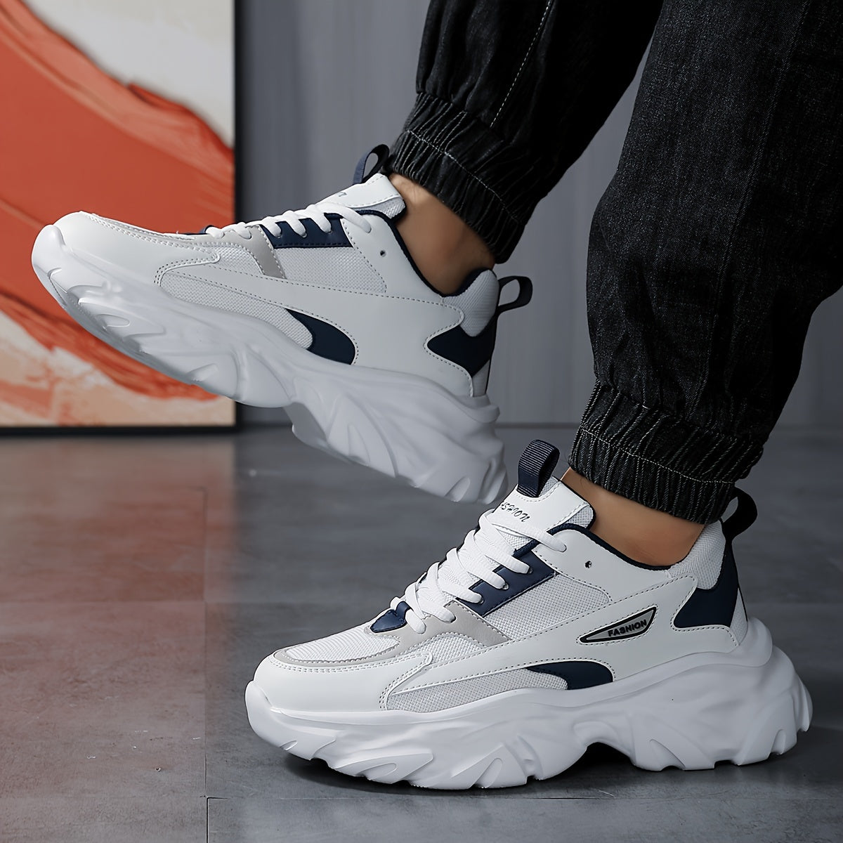 Men's Vintage Chunky Shoes, Comfy Non Slip Breathable Lace Up Sneakers For Men's Outdoor Activities