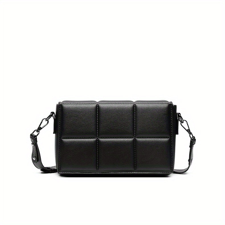 caivektine Men's Stylish Black Crossbody Bag - Adjustable Strap, Quilted Grid Design, Casual Business Shoulder Bag for Everyday Outings, Casual Business Bag Sleek Modern Bag Adjustable Strap Bag, Small Crossbody Bag