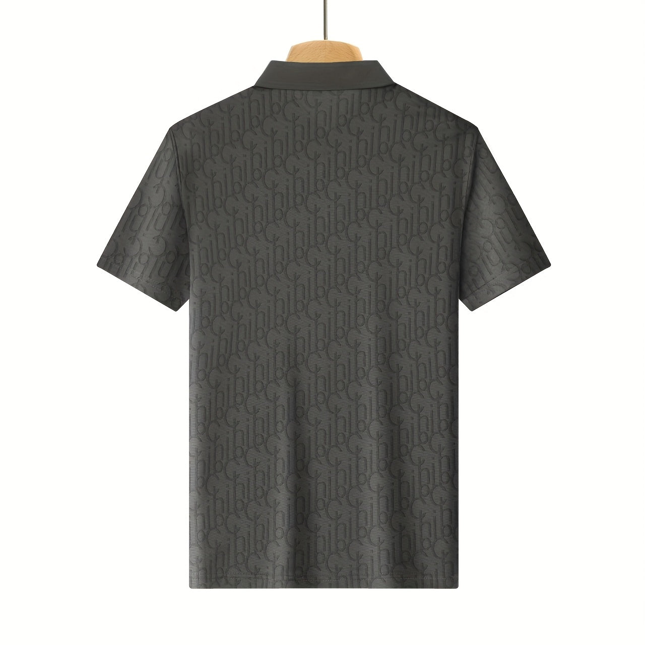 Men'S Casual Summer Short Sleeve T-Shirt with "Gil" Letter Print, Light Gray, Button-Up Collar, Medium Stretch Fabric, Regular Fit, Perfect for Weekend Outings, Relaxed Outing Shirt Letter Print Tee Medium Stretch Fabric