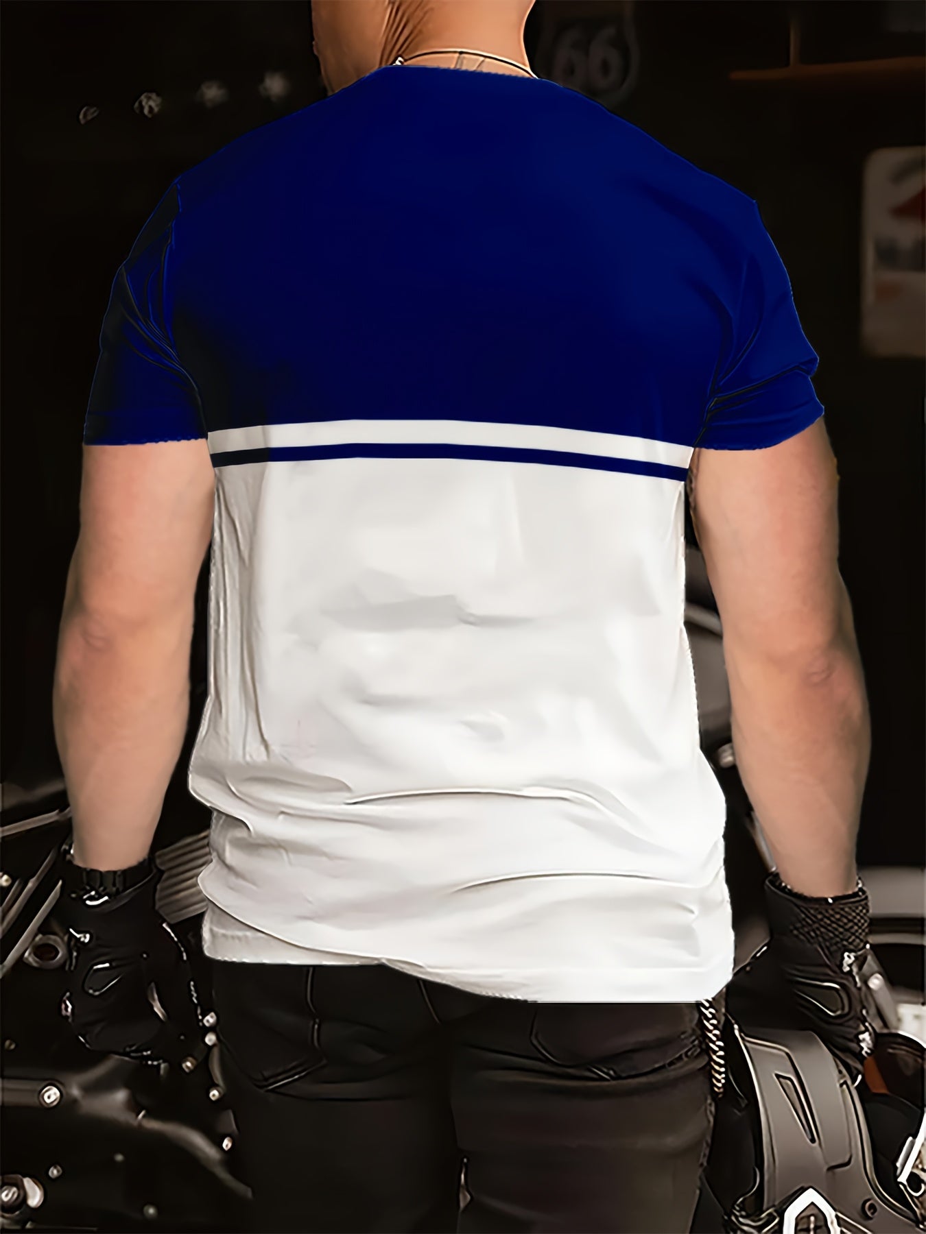 Men's casual short-sleeve round-neck striped polyester knit T-shirt, breathable, 110g/m², slightly stretchy, regular fit, smooth texture, suitable for summer weekend wear