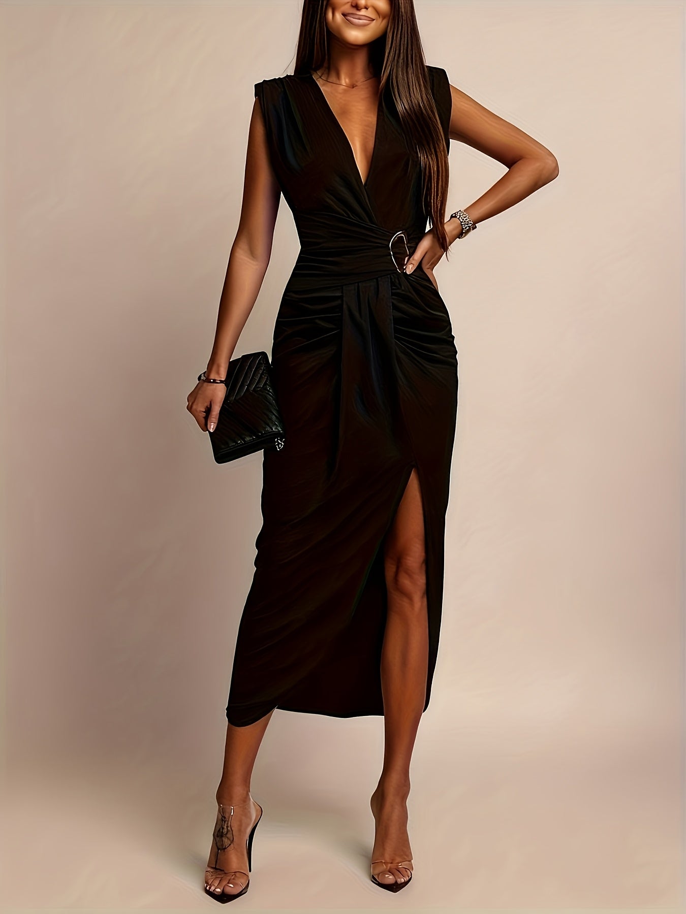 Women's Elegant Summer Sleeveless V-Neck Pleated Dress