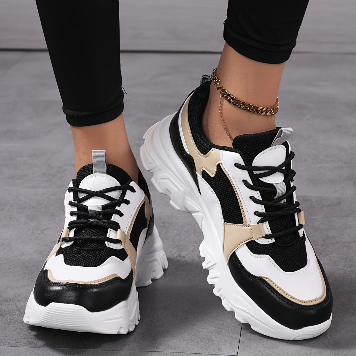 Women'S Fashion Casual Sneakers, Sizes 36-42, Breathable Lace-Up Running Shoes, Lightweight, Low Top, Round Toe, with Fabric Upper and MD Sole, All-Season Wear